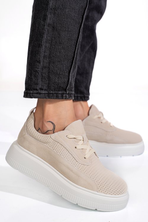 Pantofi sport bej piele naturala  intoarsa fsp002472