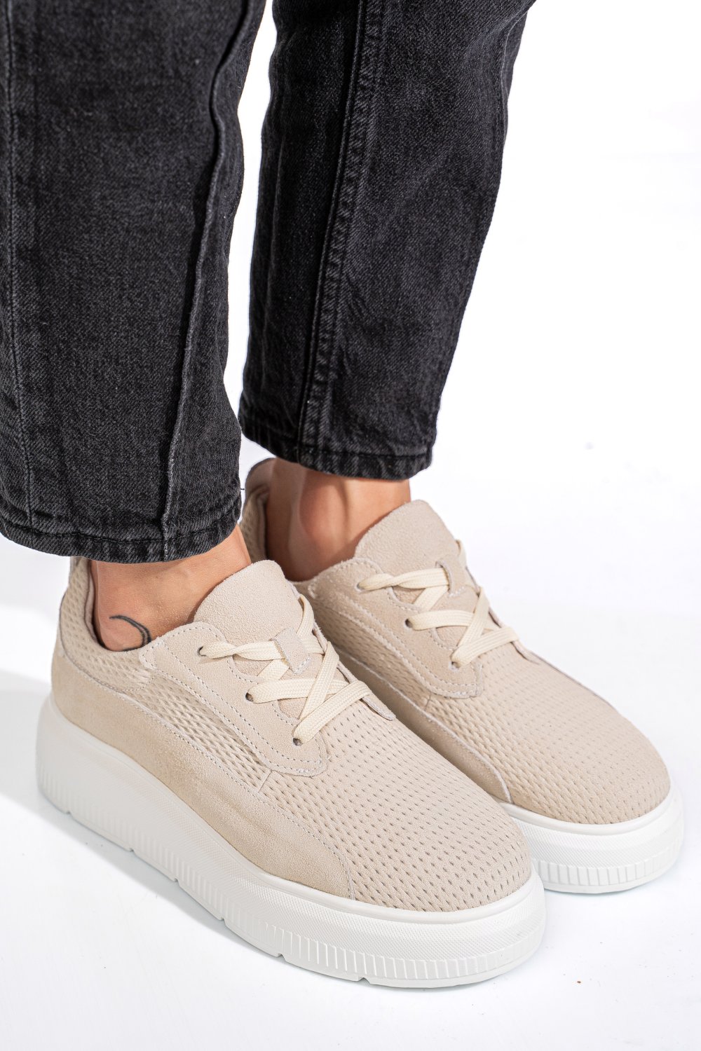 PANTOFI SPORT BEJ PIELE NATURALA  INTOARSA FSP002472