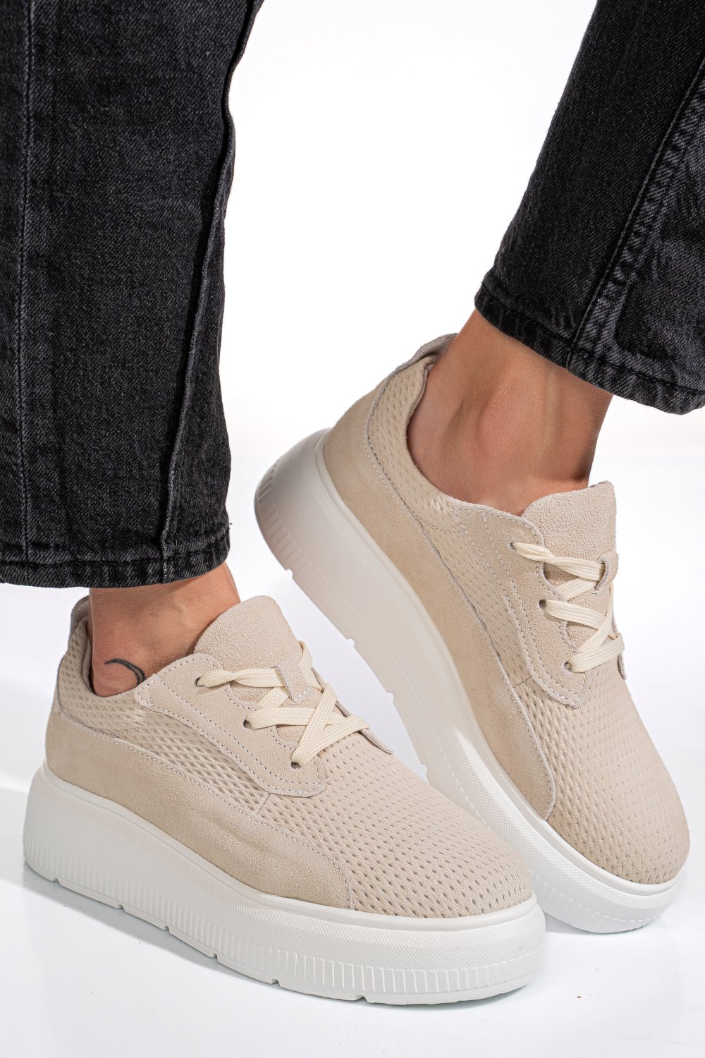 PANTOFI SPORT BEJ PIELE NATURALA  INTOARSA FSP002472