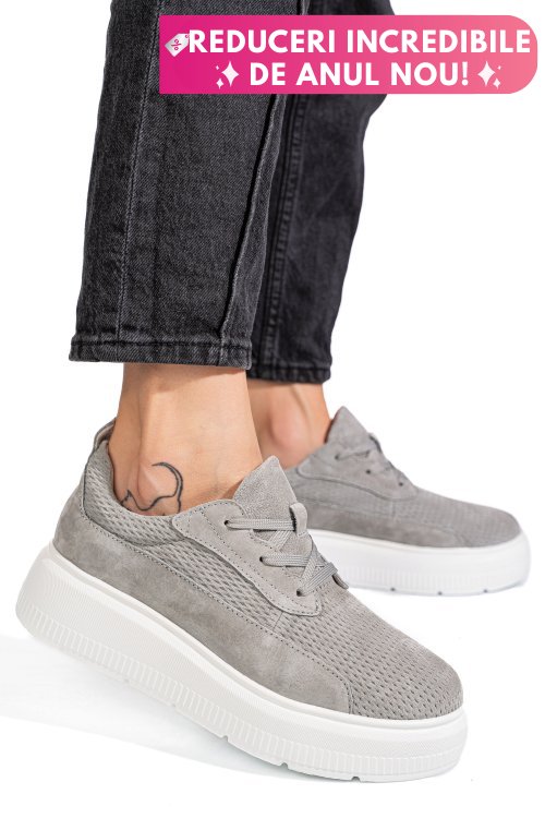 Pantofi sport gri piele naturala  intoarsa fsp002472