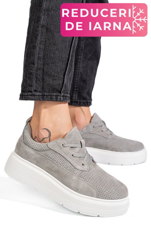 Pantofi sport gri piele naturala  intoarsa fsp002472