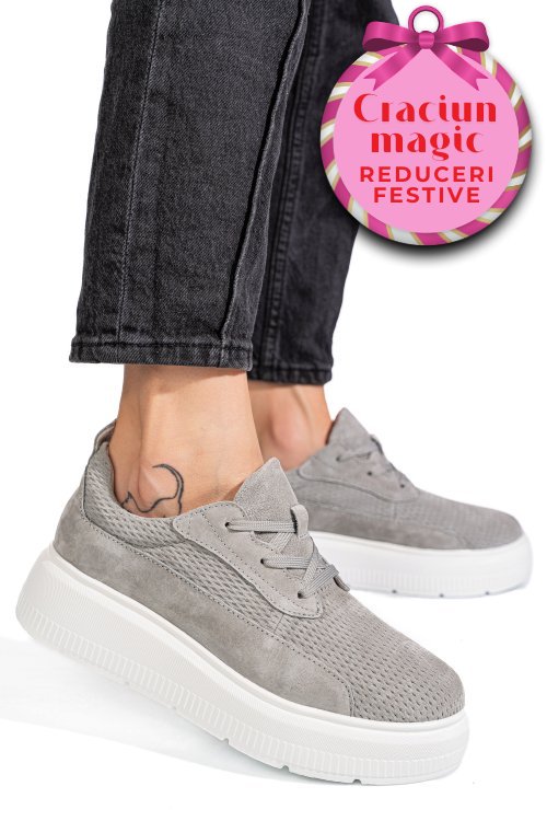 Pantofi sport gri piele naturala  intoarsa fsp002472