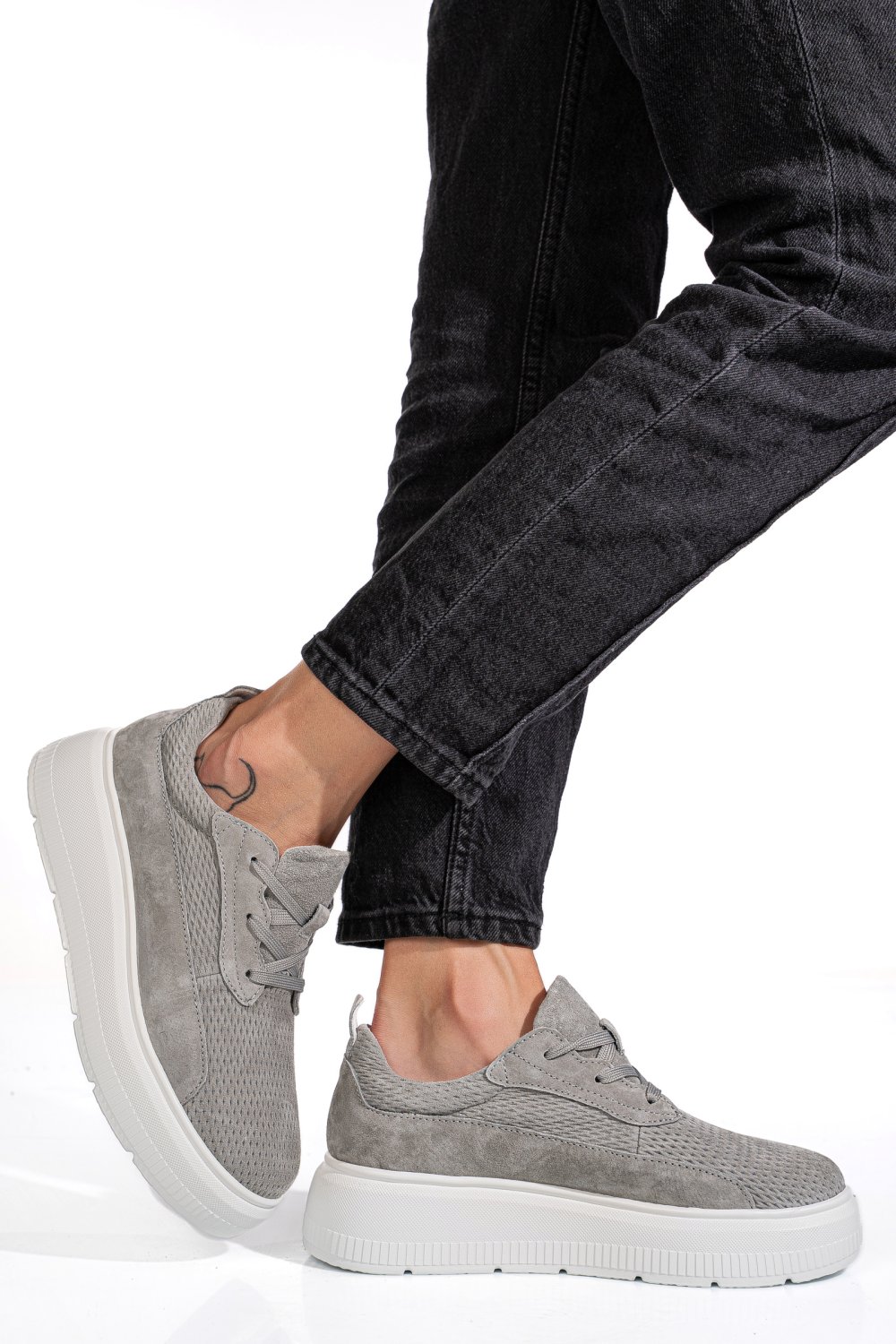 PANTOFI SPORT GRI PIELE NATURALA  INTOARSA FSP002472