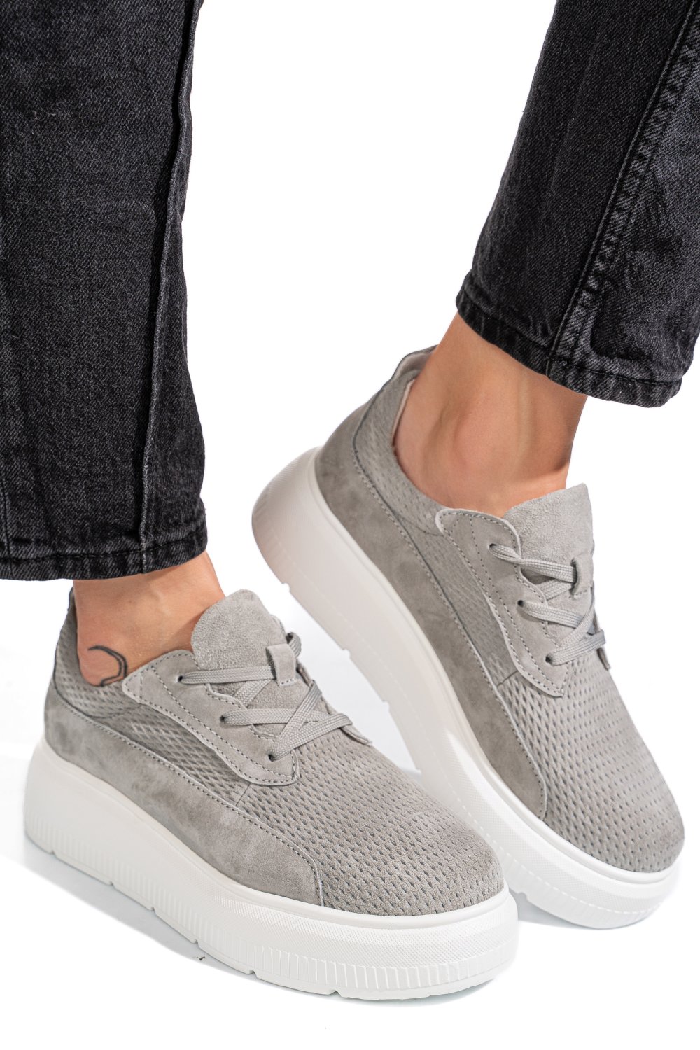 PANTOFI SPORT GRI PIELE NATURALA  INTOARSA FSP002472