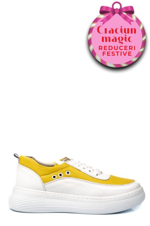 Pantofi sport alb galben piele naturala 1pc0002