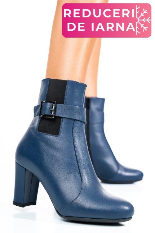 Botine dama piele naturala bleumarin 7s7772