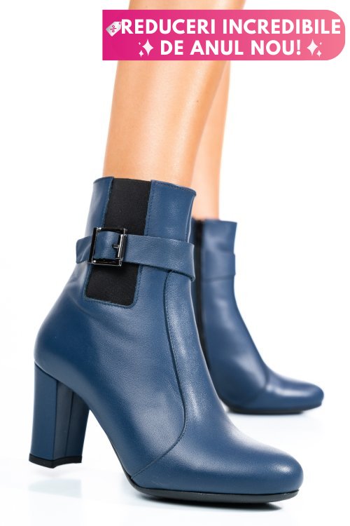 Botine dama piele naturala bleumarin 7s7772