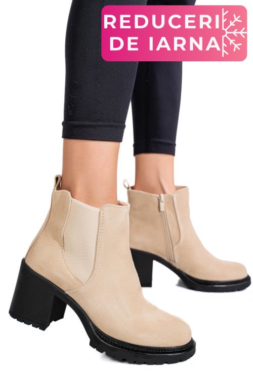 Botine bej piele naturala intoarsa 3s7756