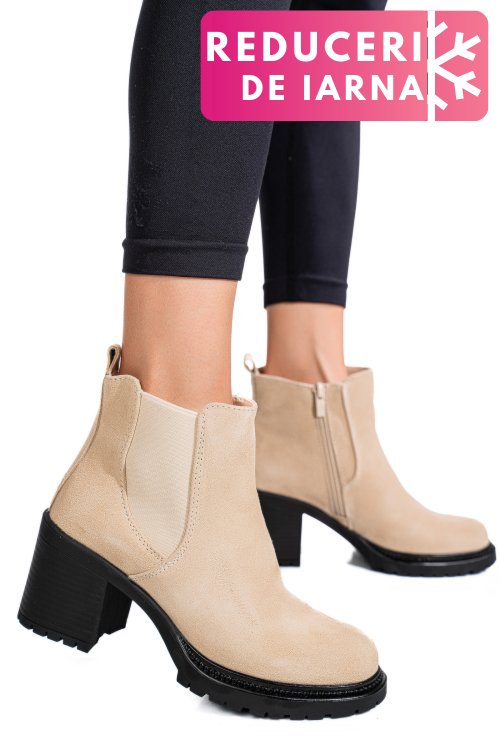 Botine bej piele naturala intoarsa 3s7756