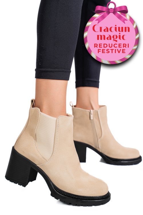 Botine bej piele naturala intoarsa 3s7756