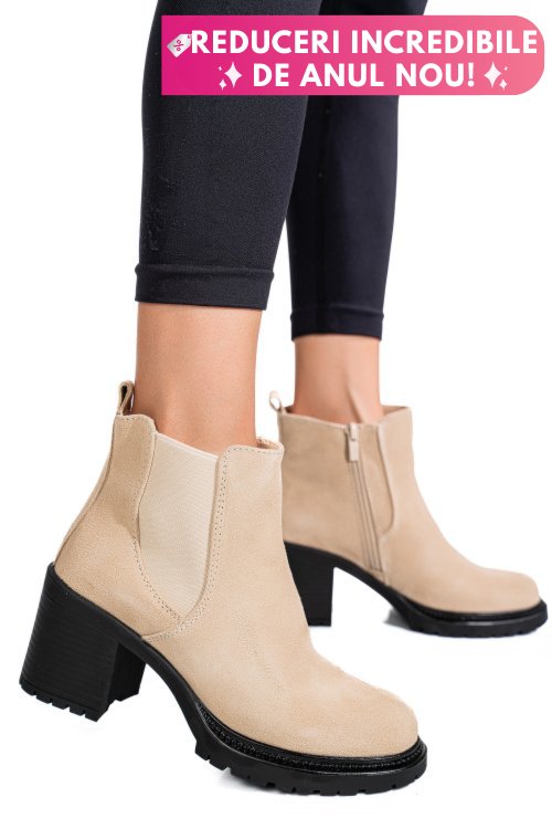 Botine bej piele naturala intoarsa 3s7756