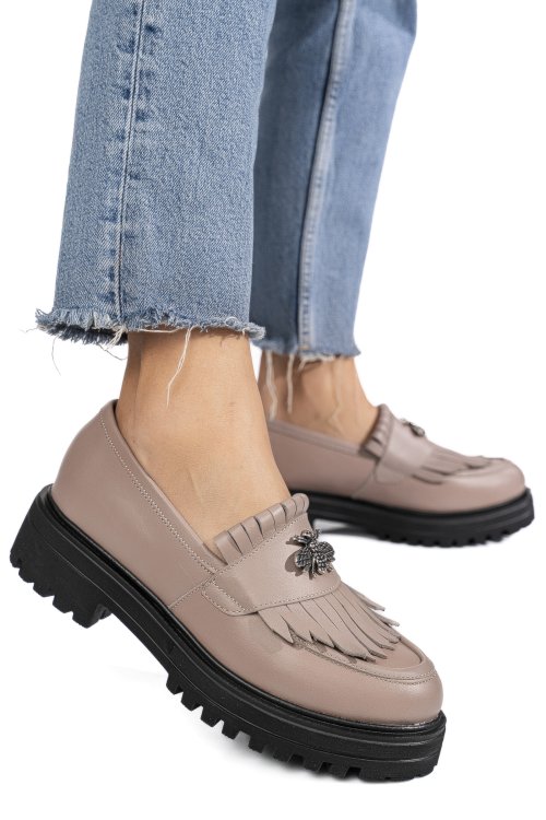 Mocasini taupe piele naturala 1s77351