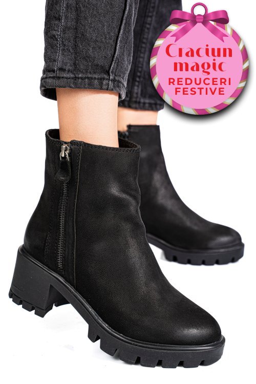 Ghete dama de iarna piele naturala black nabuk 7s77765