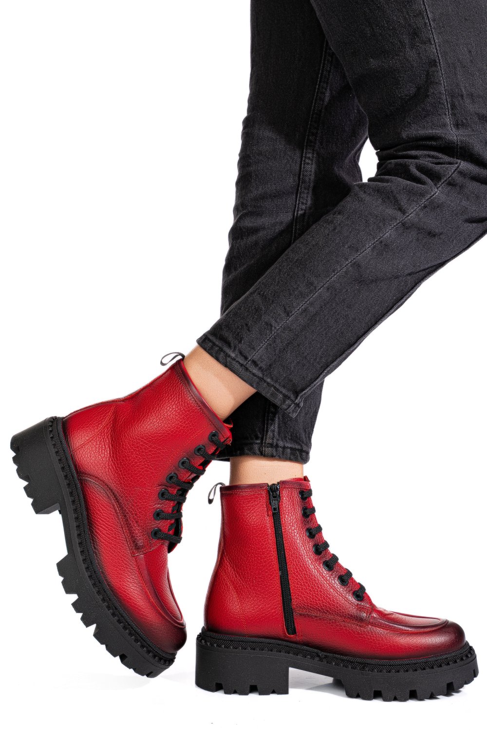 GHETE ROSII PIELE NATURALA 4S7735