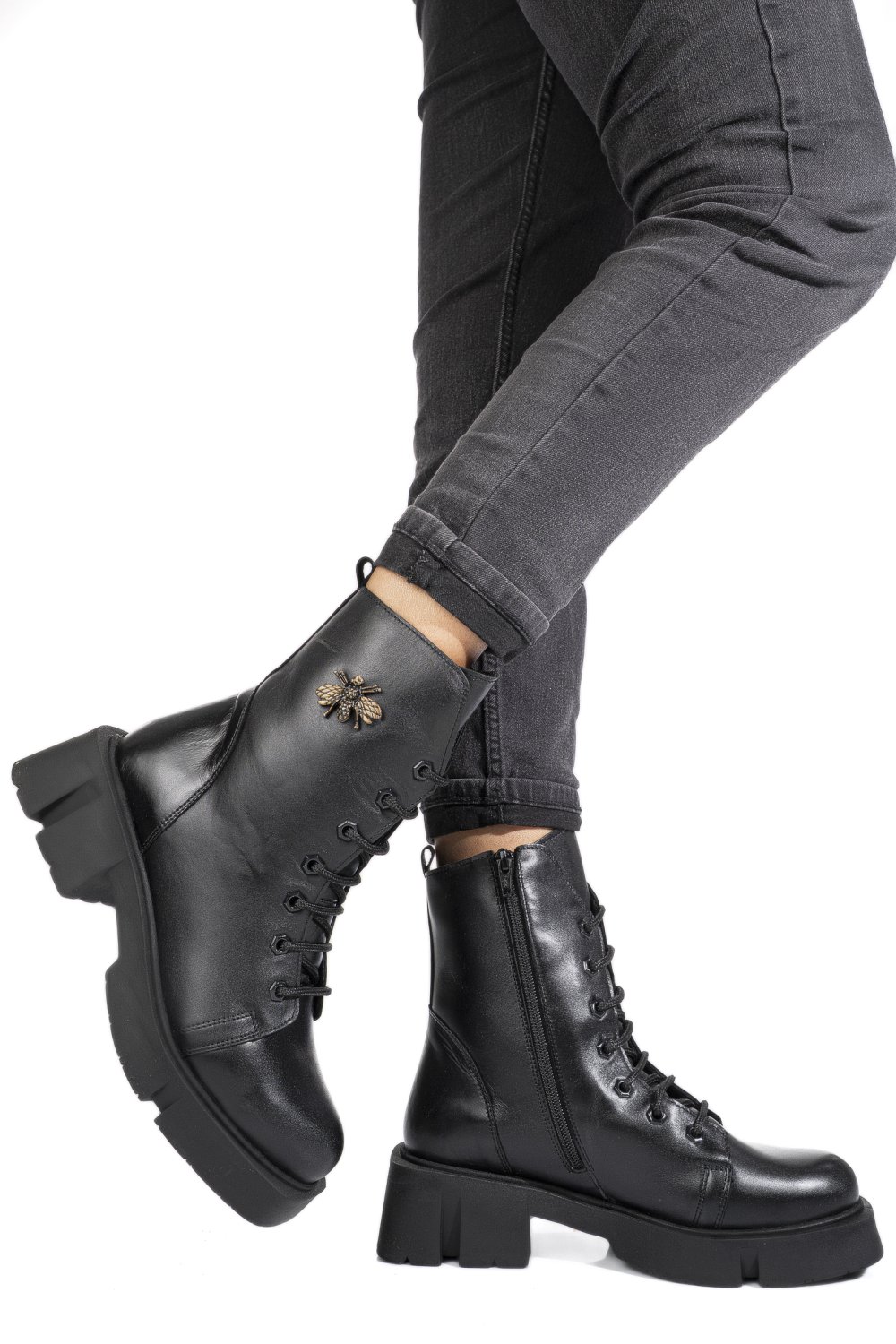 GHETE NEGRE PIELE NATURALA 9S7771