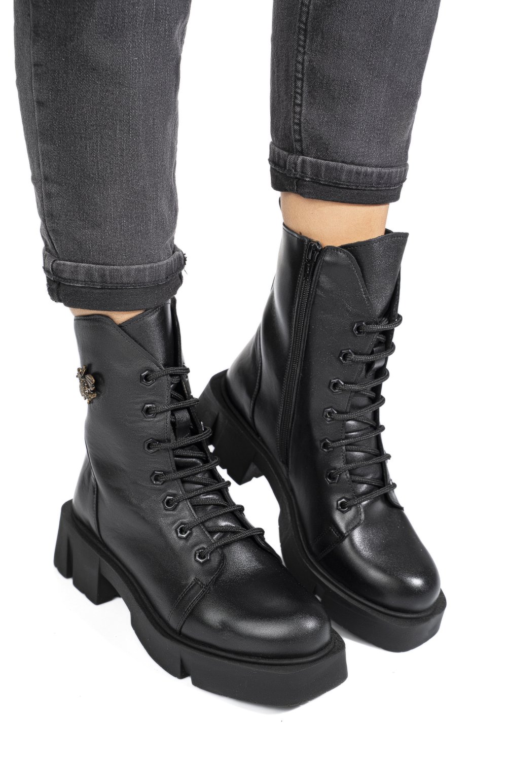 GHETE NEGRE PIELE NATURALA 9S7771