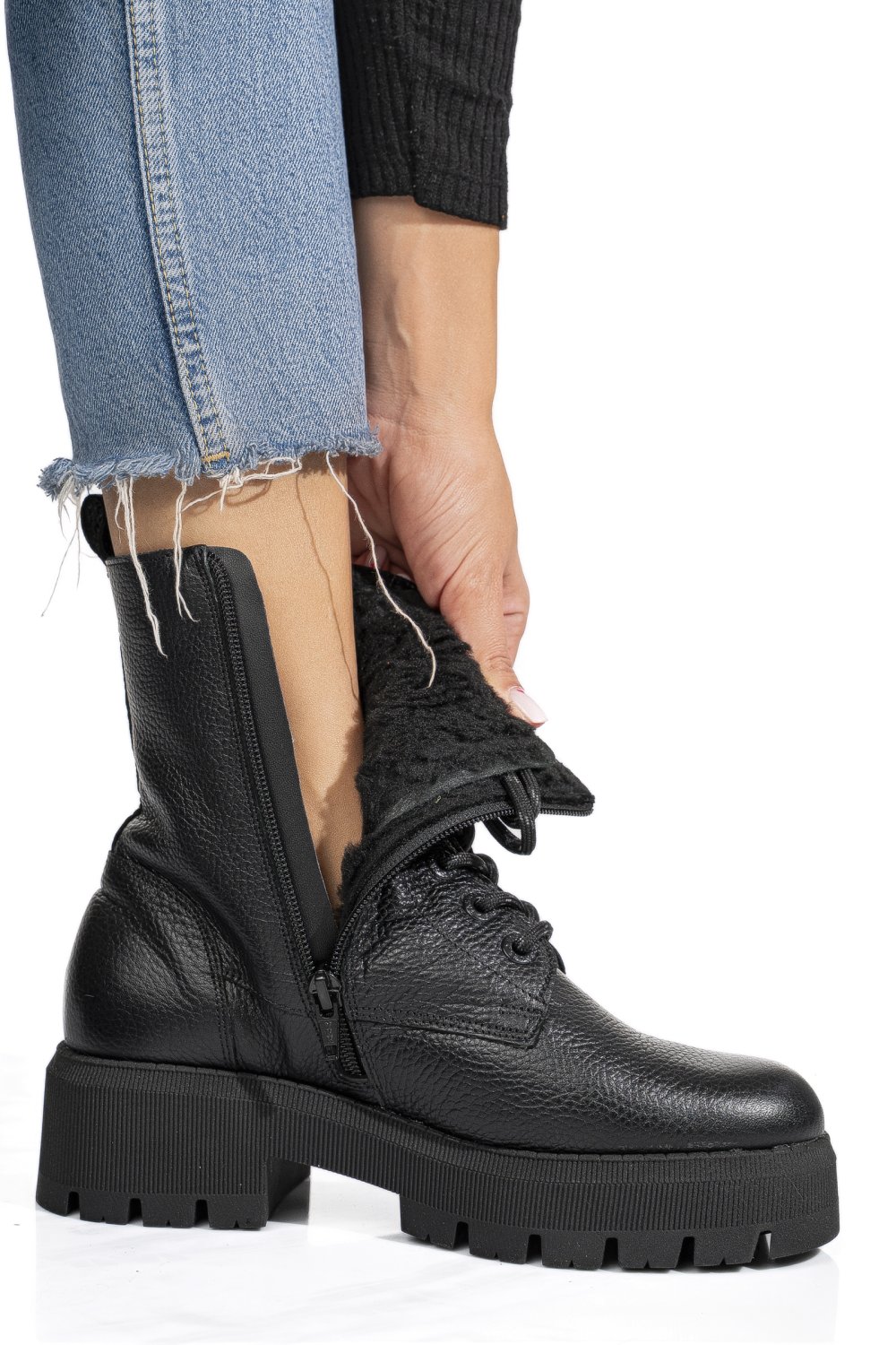 GHETE DAMA DE IARNA PIELE NATURALA NEGRE 1S7731-A