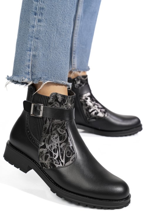 Ghete dama cu fermoar piele naturala negru auriu 0s7782