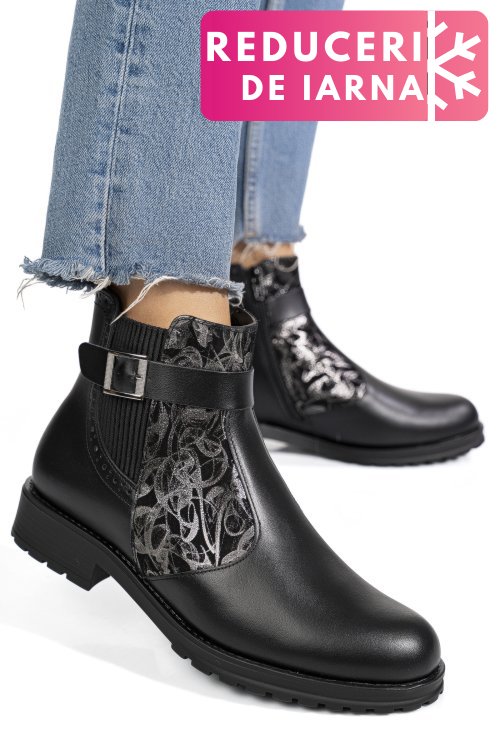 Ghete dama cu fermoar piele naturala negru auriu 0s7782