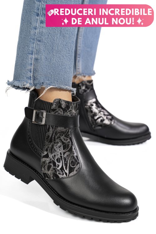 Ghete dama cu fermoar piele naturala negru auriu 0s7782