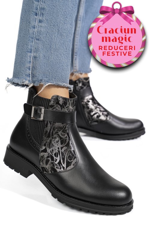 Ghete dama cu fermoar piele naturala negru auriu 0s7782