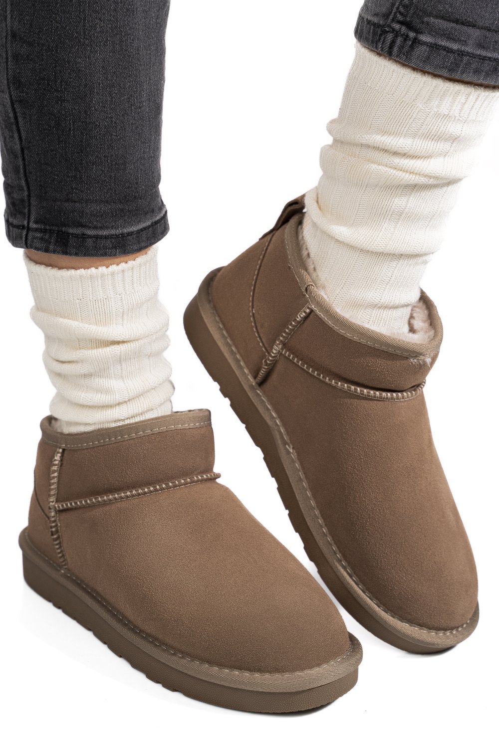 GHETE DAMA IMBLANITE PIELE NATURALA INTOARSA TAUPE 1S771200