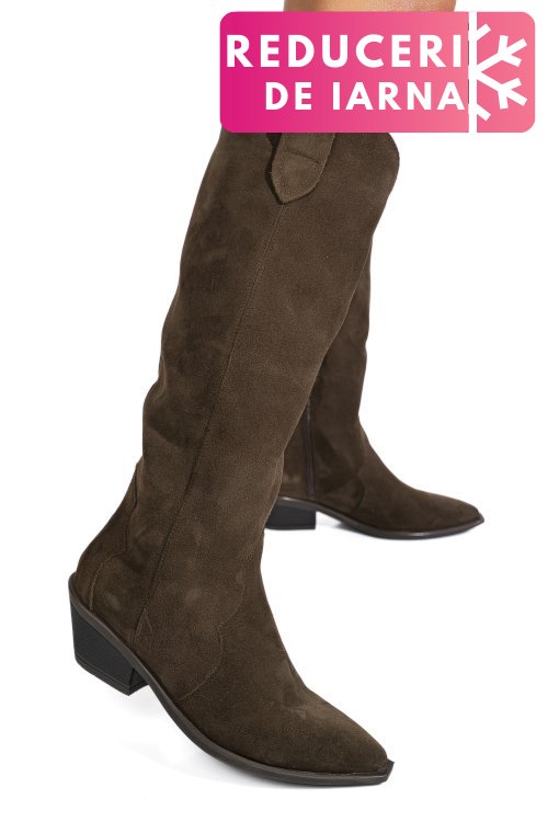 Cizme maro piele naturala intoarsa 4s7786