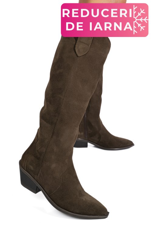 Cizme maro piele naturala intoarsa 4s7786