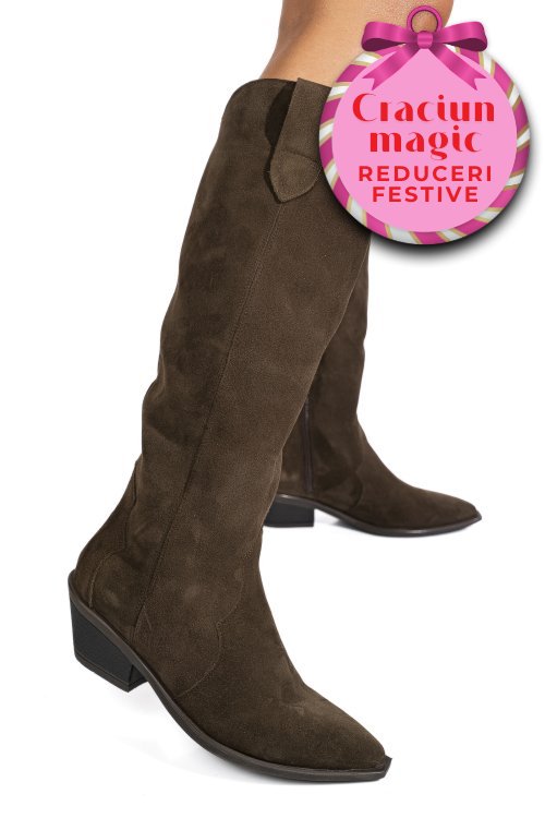 Cizme maro piele naturala intoarsa 4s7786