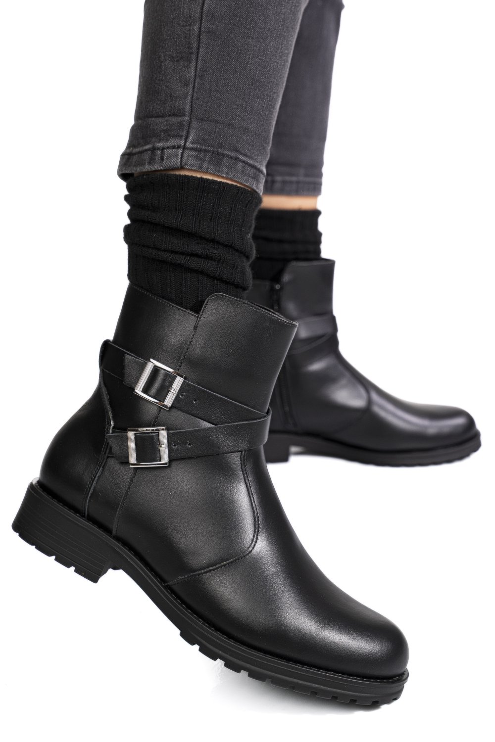 GHETE NEGRE PIELE NATURALA 1S7755-A