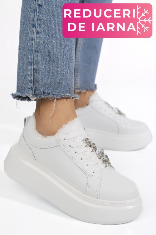 Pantofi sport albi piele naturala tsp7011