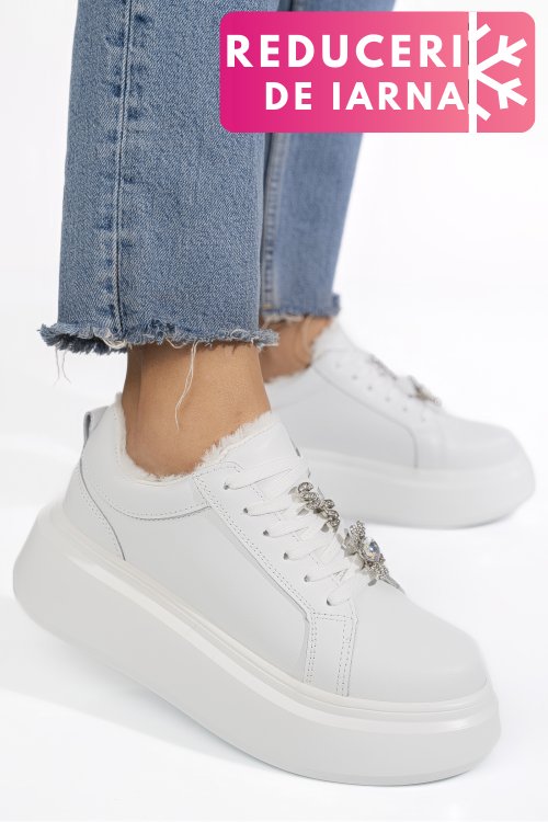 Pantofi sport albi piele naturala tsp7011