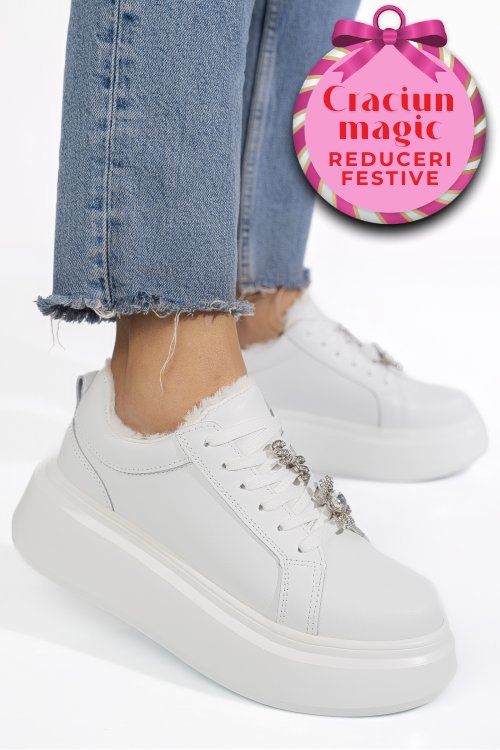 Pantofi sport albi piele naturala tsp7011