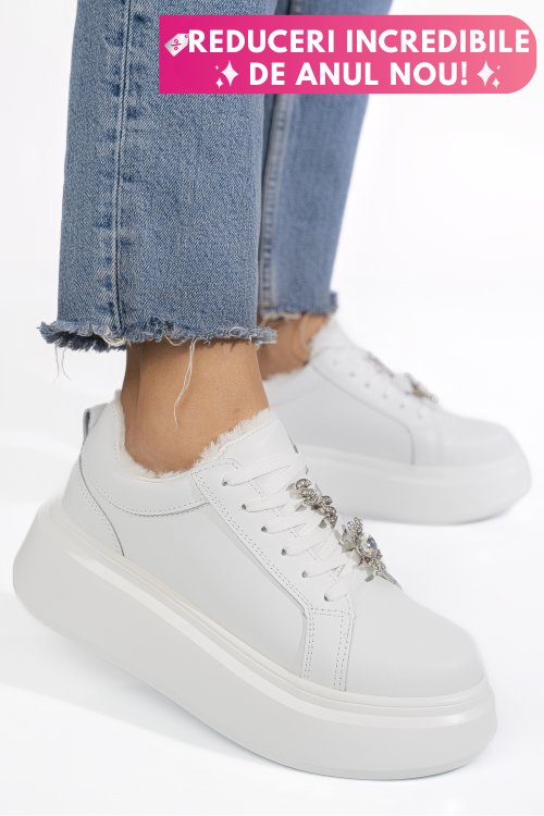 Pantofi sport albi piele naturala tsp7011