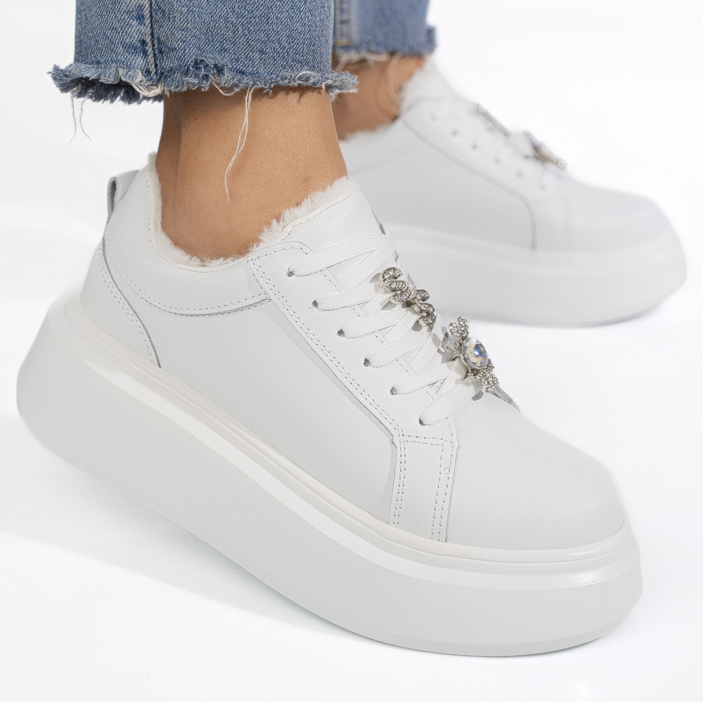 PANTOFI SPORT ALBI PIELE NATURALA TSP7011