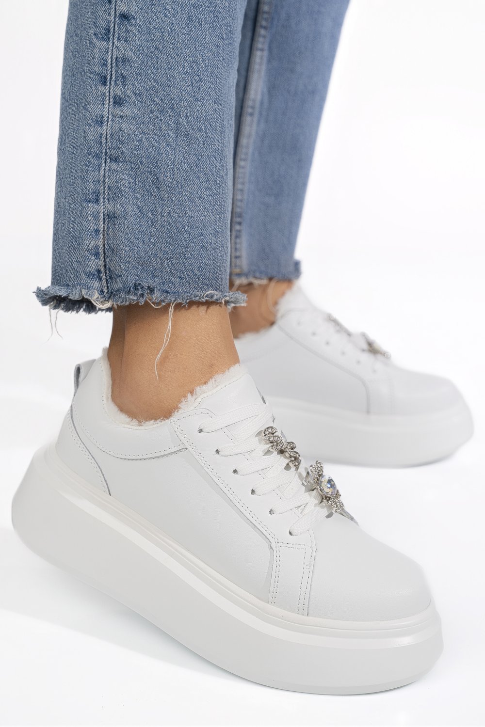 PANTOFI SPORT ALBI PIELE NATURALA TSP7011