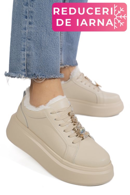 Pantofi sport bej piele naturala tsp7011