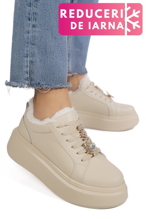 Pantofi sport bej piele naturala tsp7011