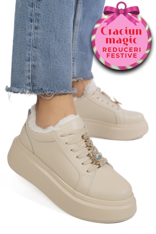 Pantofi sport bej piele naturala tsp7011