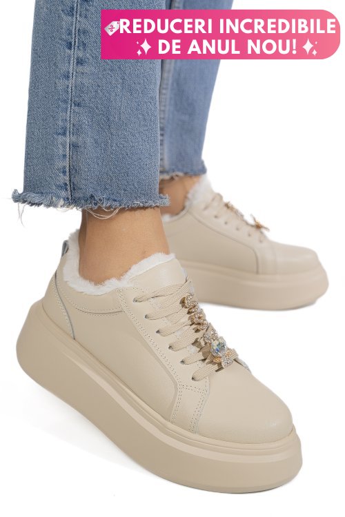 Pantofi sport bej piele naturala tsp7011