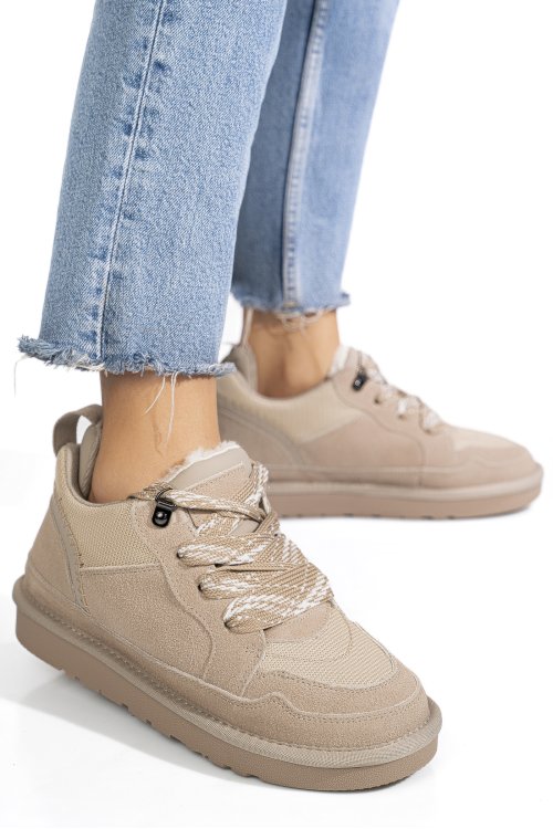 Pantofi sport bej piele naturala intoarsa 1s77204