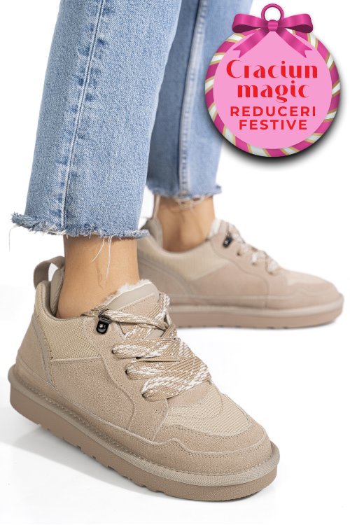 Pantofi sport bej piele naturala intoarsa 1s77204