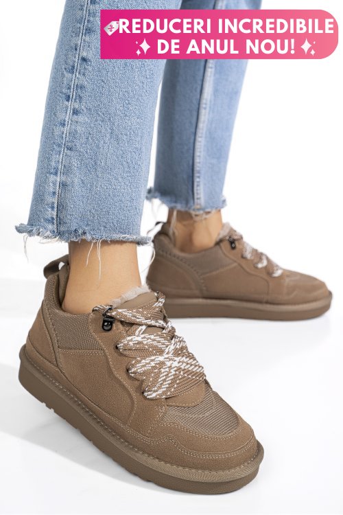 Pantofi sport taupe piele naturala intoarsa 1s77204