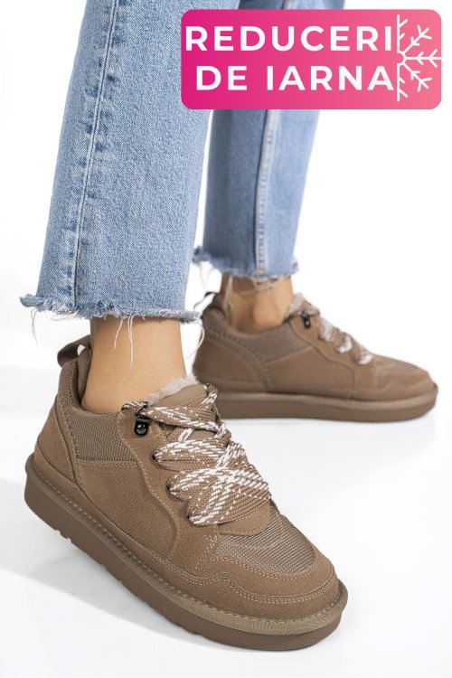 Pantofi sport taupe piele naturala intoarsa 1s77204