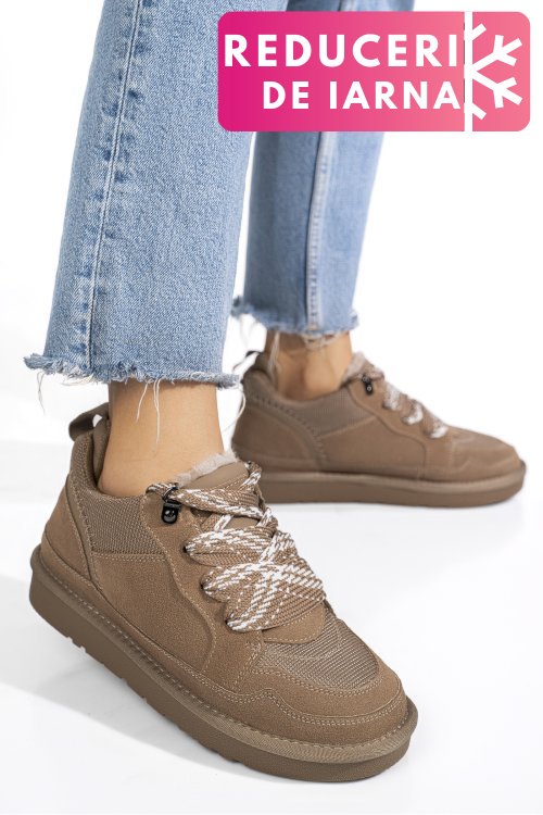 Pantofi sport taupe piele naturala intoarsa 1s77204