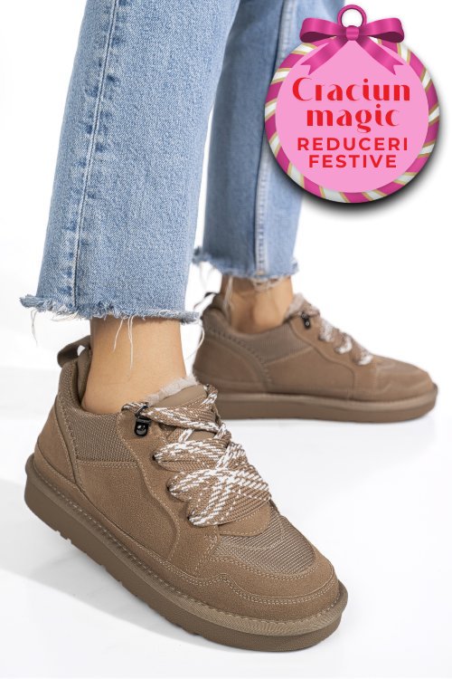 Pantofi sport taupe piele naturala intoarsa 1s77204