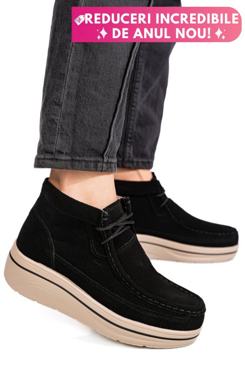 Ghete negre piele naturala intoarsa 0sp585