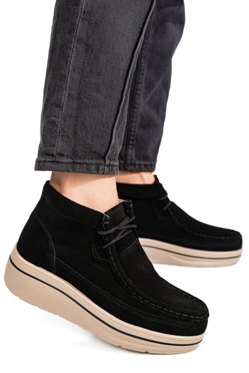 Ghete negre piele naturala intoarsa 0sp585