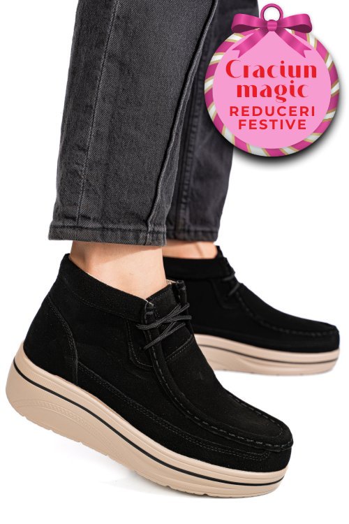 Ghete negre piele naturala intoarsa 0sp585