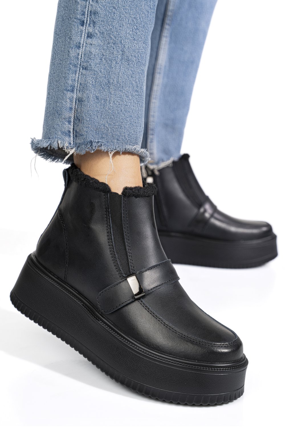 GHETE NEGRE PIELE NATURALA TSP6078